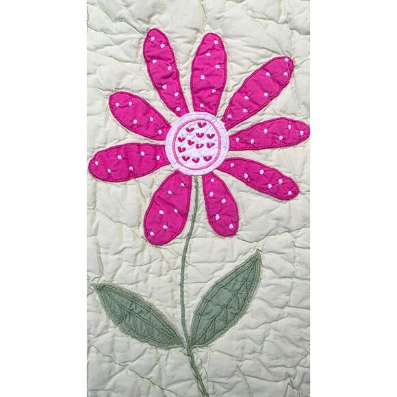 Pottery Barn Kids Floral Patchwork Quilt Throw Blanket Embroidered Daisy Size 86 - Picture 4 of 10